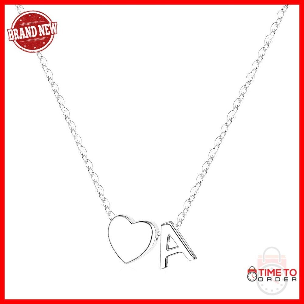 Sterling Silver Heart Initial Necklace, 16" Chain with Lobster Clasp, Gift Ready